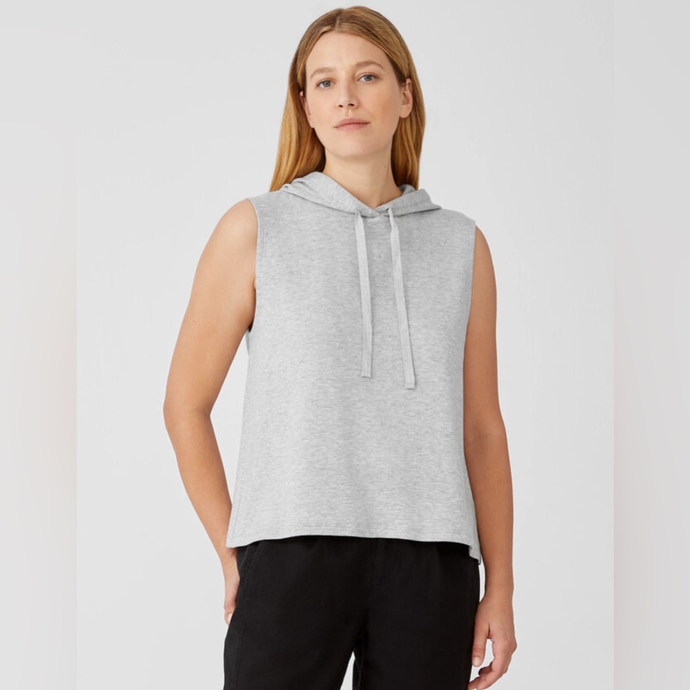 Eileen Fisher Cozy Brushed Terry Hug Grey Hooded Top Size M | Like New!